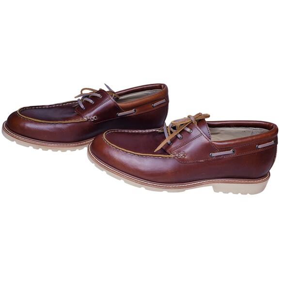 Huckberry RHODES Tahoe Boat Shoes Men's 10 Brown Leather Vibram Gumlite Sole EUC - Picture 1 of 15